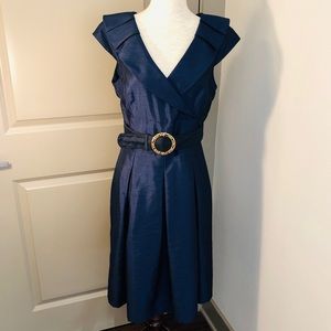 NWT Tahari | Elegant Navy Dress w/Gold Circle Belt